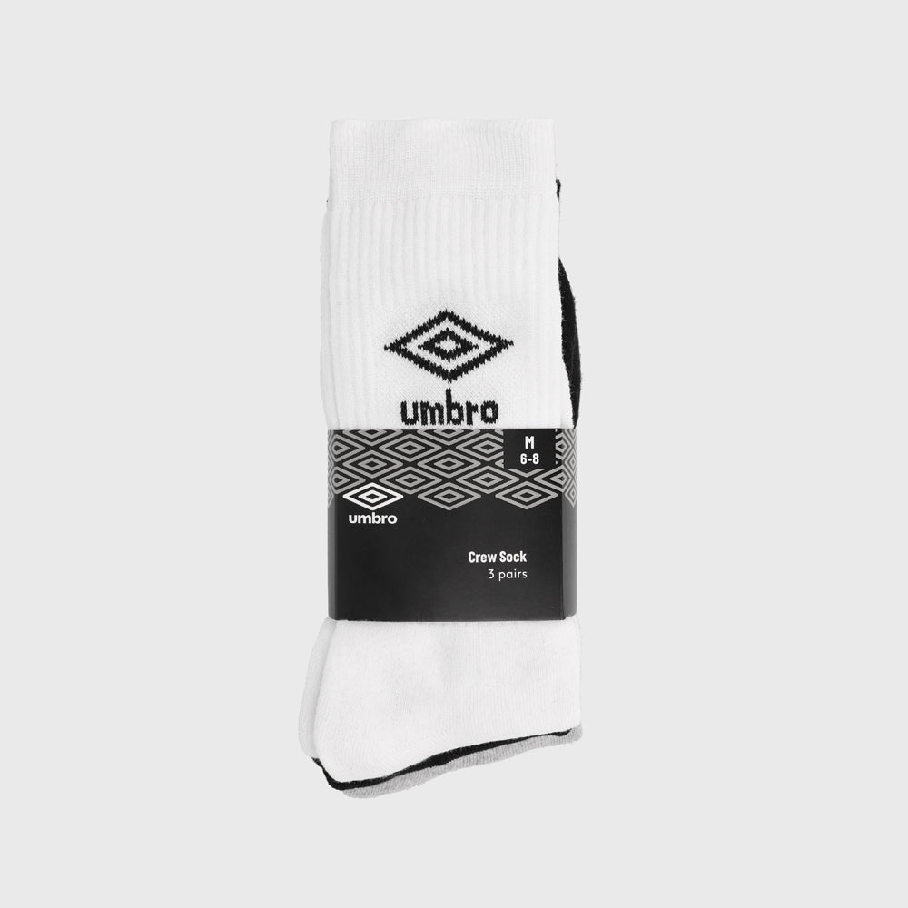 Umbro 3 Pack Diamond Crew Socks White
