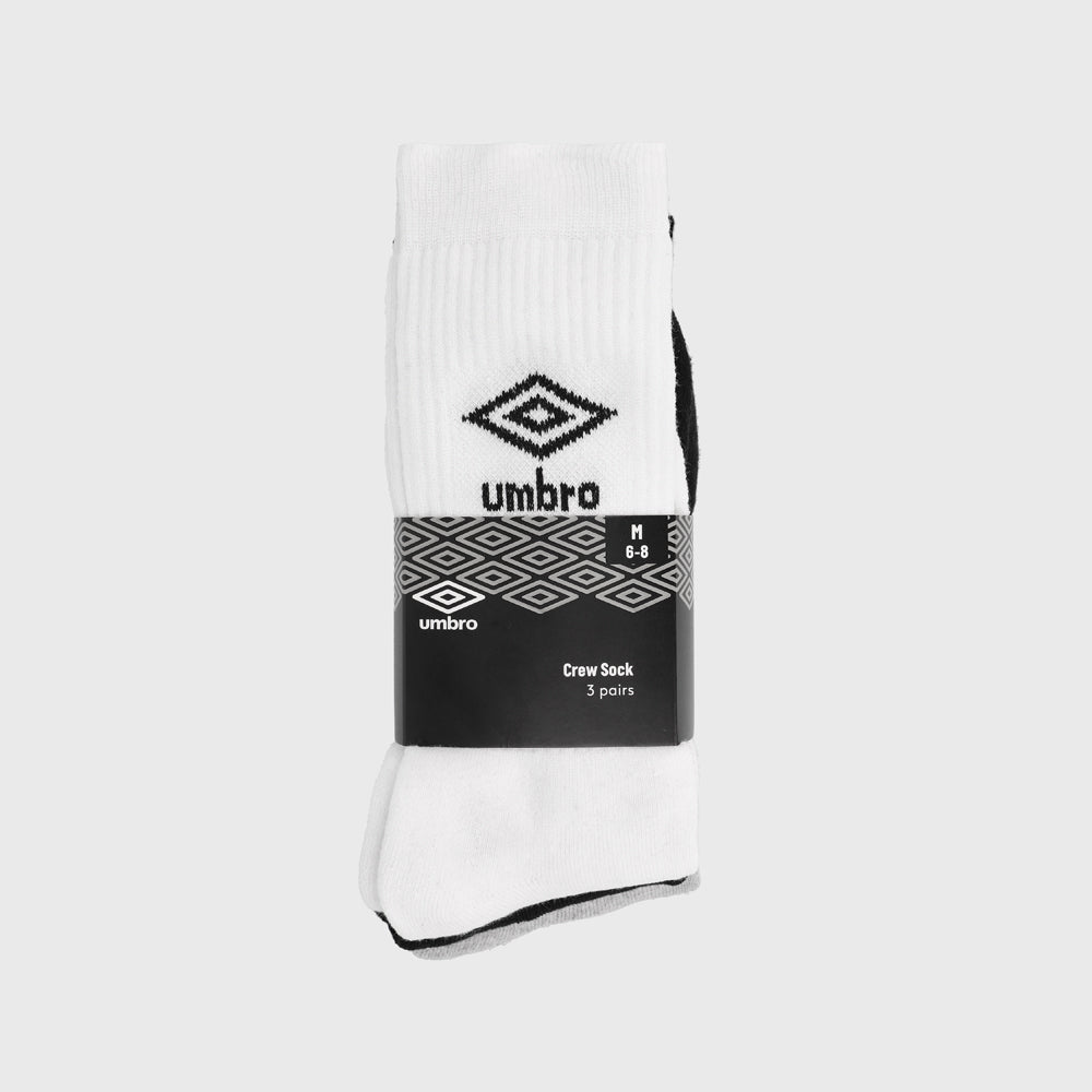 Umbro Unisex 3 Pack Diamond Crew Sock White/Multi _ 173371 _ White
