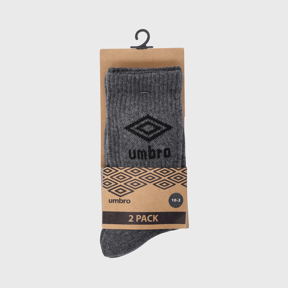 Umbro Back To School 2 Pack Crew Sock Grey/Black _ 181023 _ Grey