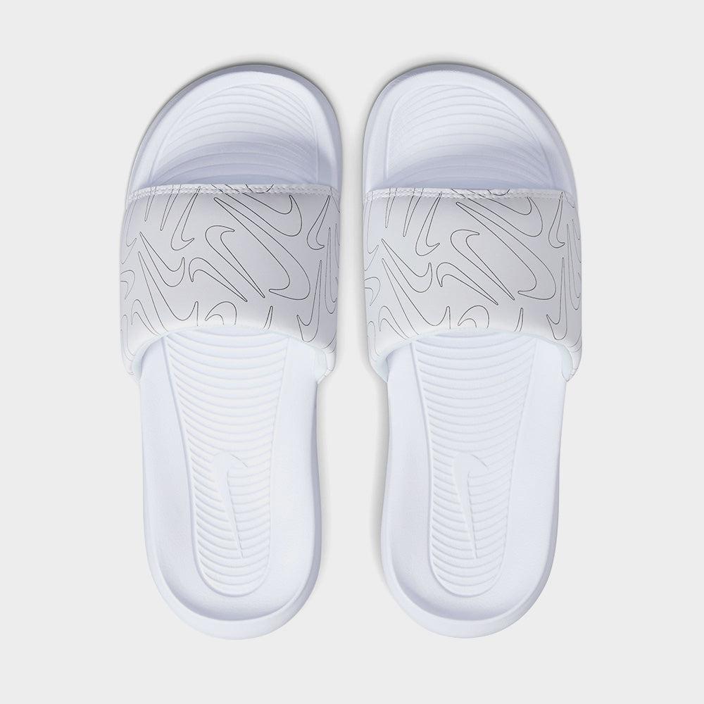 Nike Womens Victori Print Slides White Silver 182337 White Tekkie Town