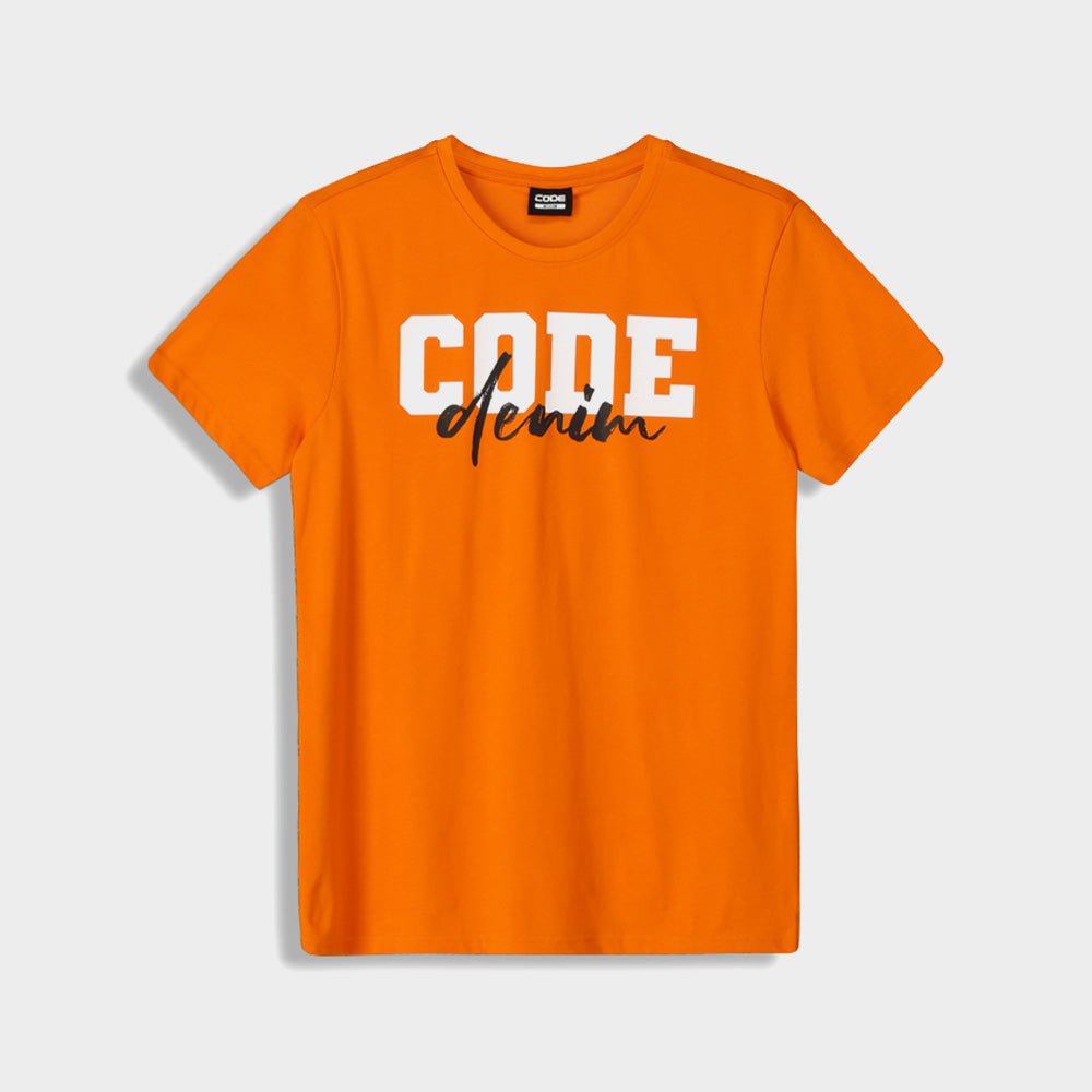 Code Mens Brushed Denim Graphic Tee Orange/Multi _ 182601 _ Orange