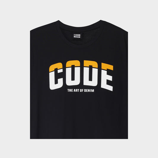 CODE MENS Curved Split Graphic Tee BLACK