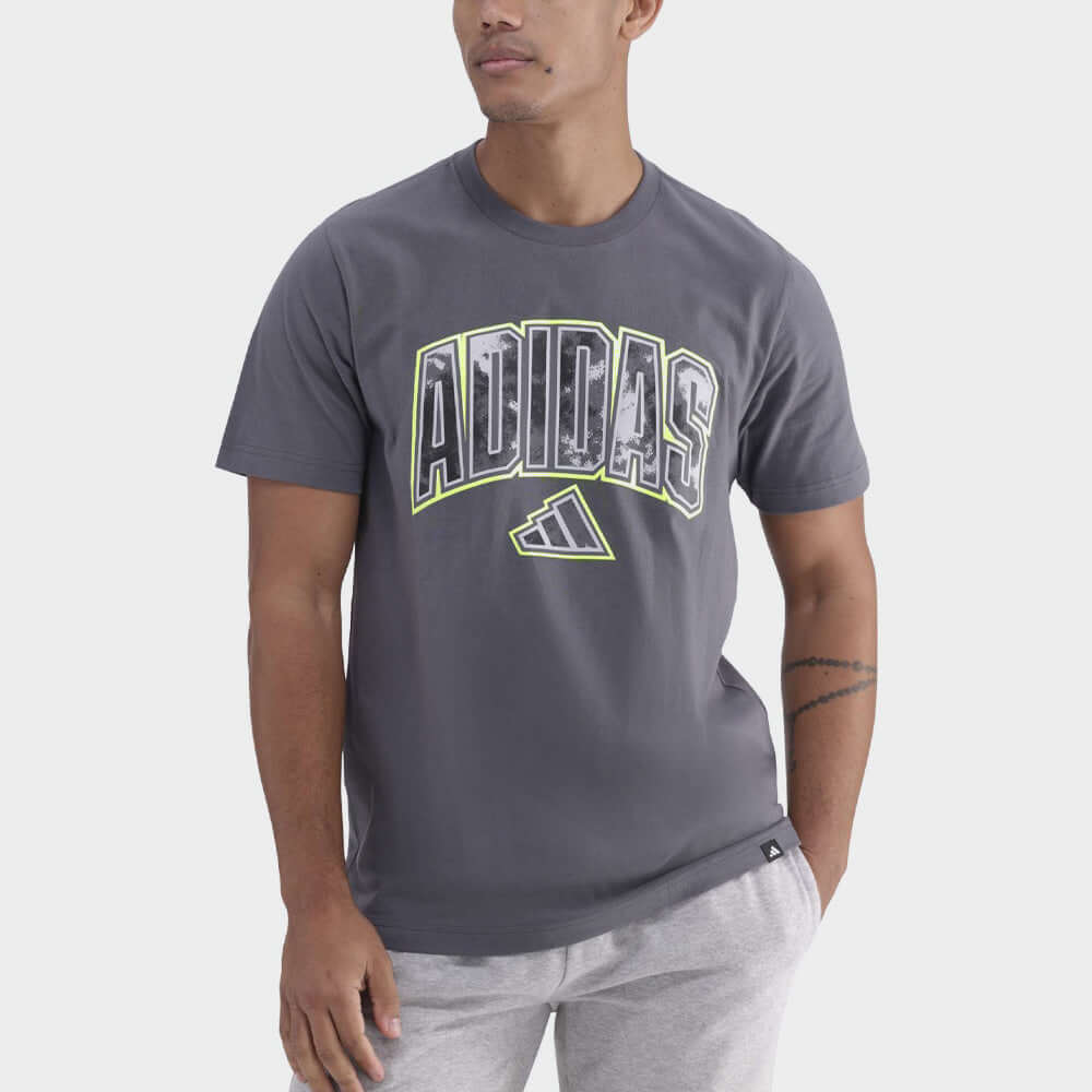 Adidas Mens Camo Script Tee Grey
