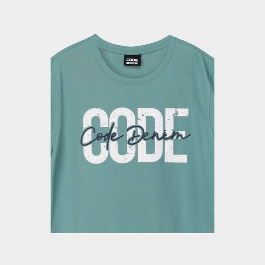 Code Mens Distressed Script Graphic Tee Green