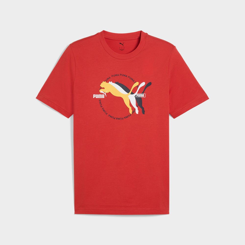 Puma Mens Graphics Multiple Cat Logo Tee Red