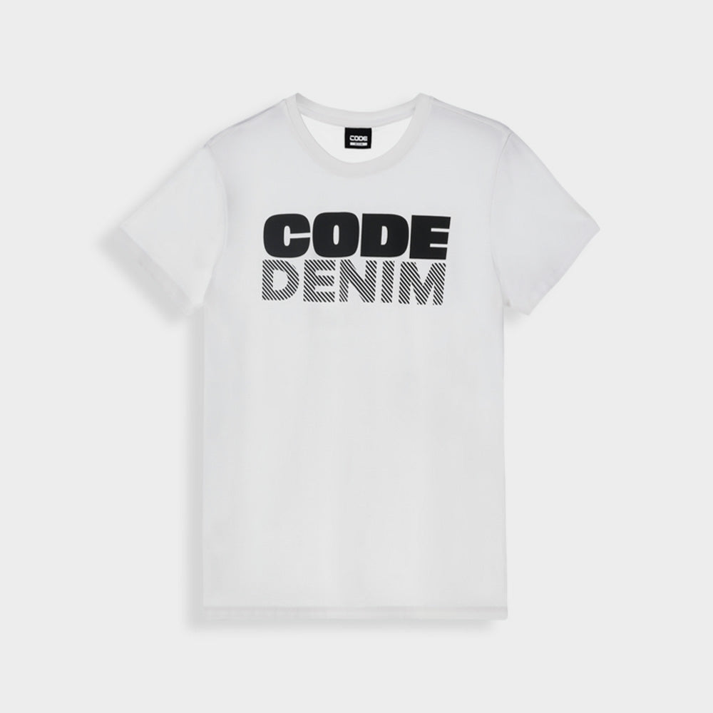 Code Mens Graphic Diagonal Stripes Tee White