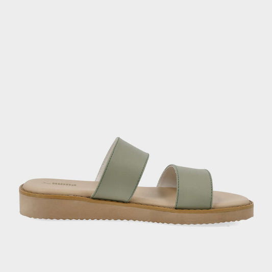 Puma Womens Gracecat Double Strap Sandals Green side view with wide straps and cushioned footbed