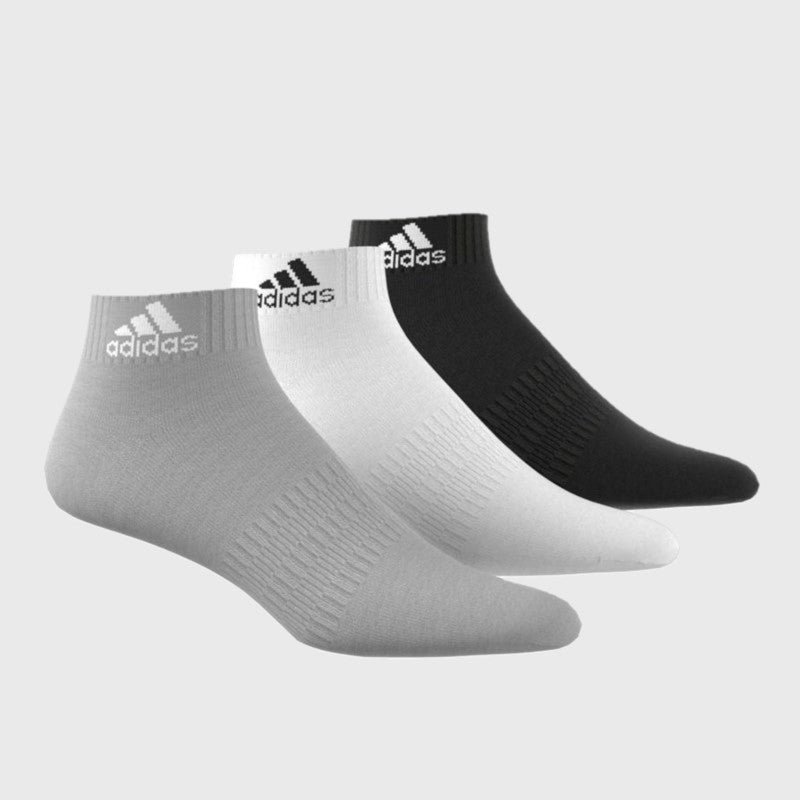 Adidas Unisex Cushioned Sportswear Ankle 3 Pack Grey White Black Socks