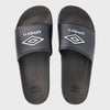 Umbro unisex sport slides in black with logo, ideal for casual wear and post-game recovery.