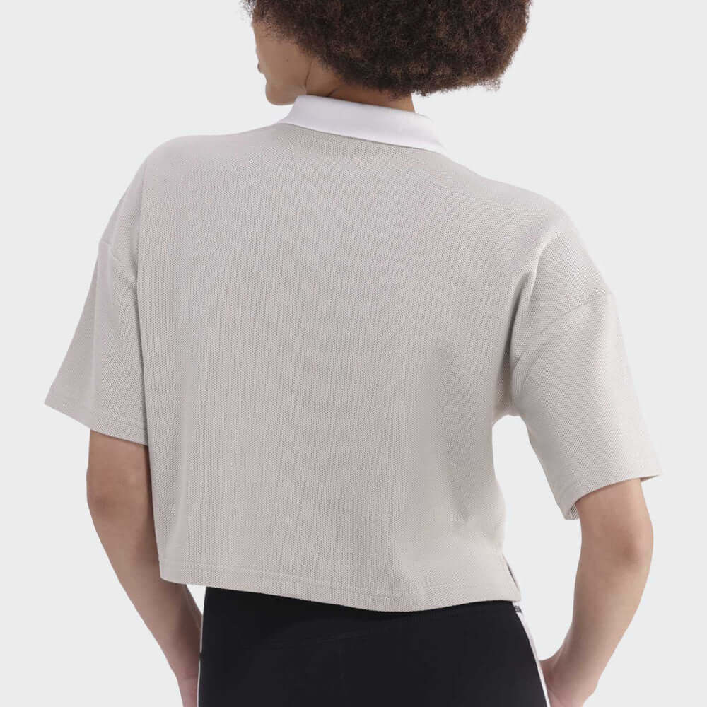 Adidas Womens Crop Polo Tee Beige
