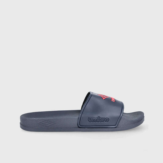 Umbro unisex sport slides in navy with red logo, ideal for poolside lounging and casual wear.