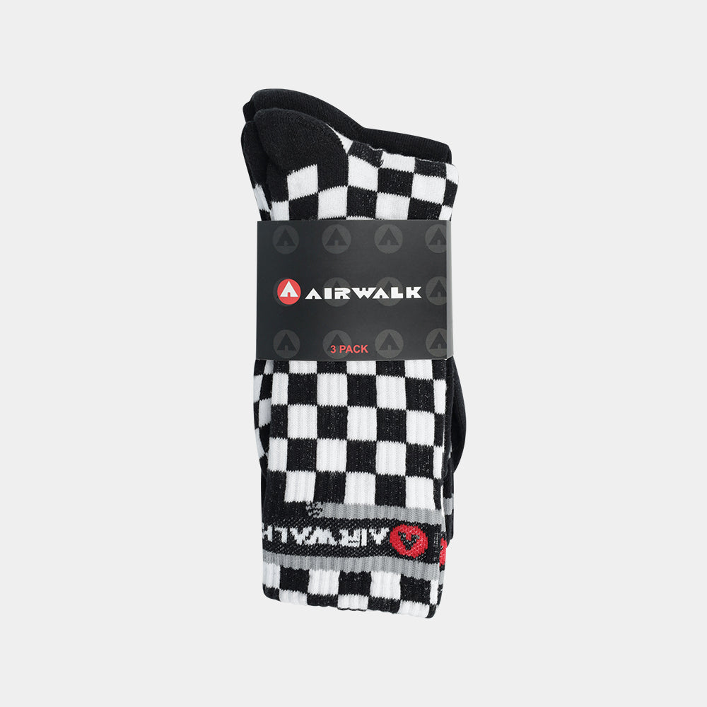 Airwalk Unisex 3 Pack Checkerboard Sock Black/Multi _ 181759 _ Black