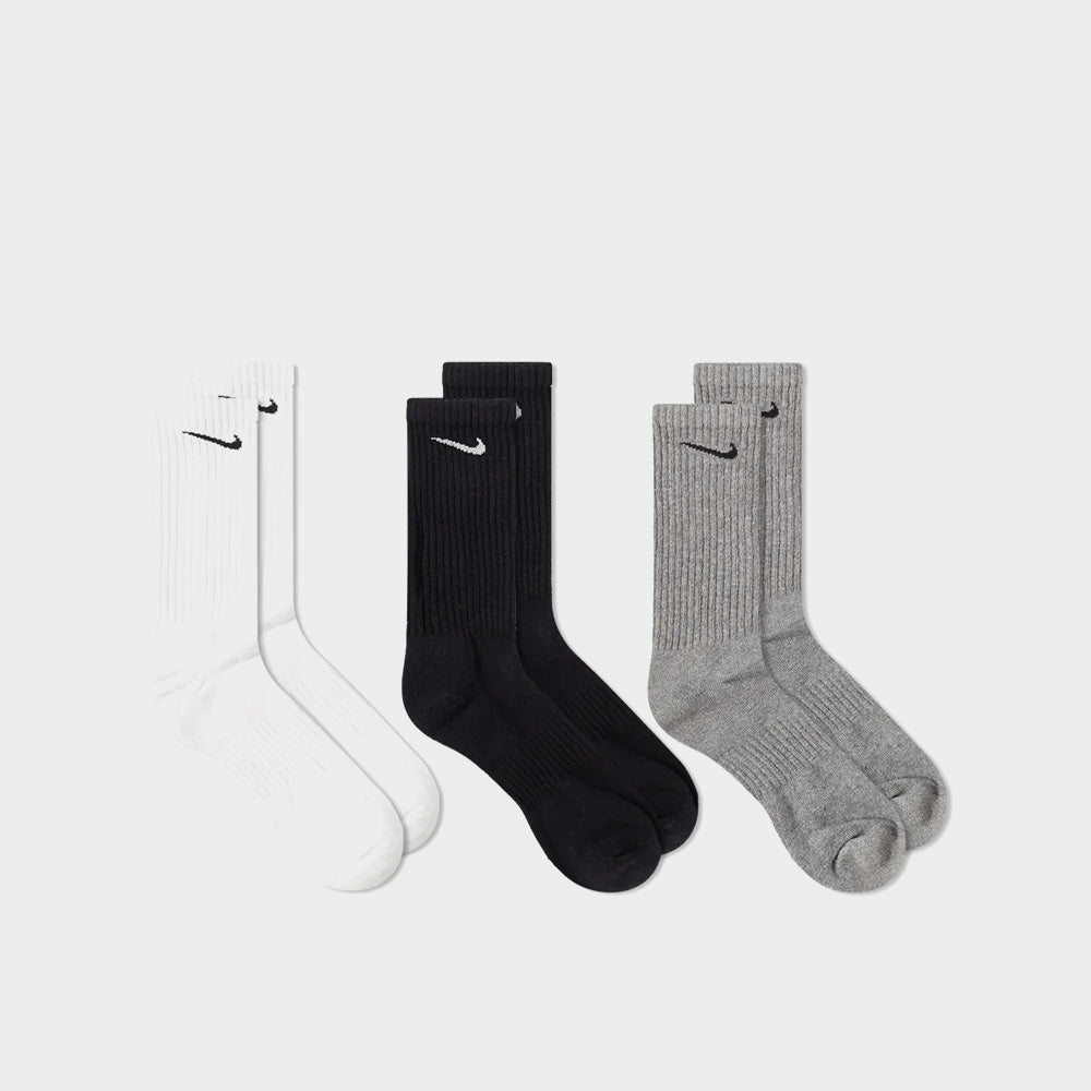 Nike Unisex 3-Pack Everyday Cushioned Training Crew Sock White/Black/Grey _ 183075 _ Multi