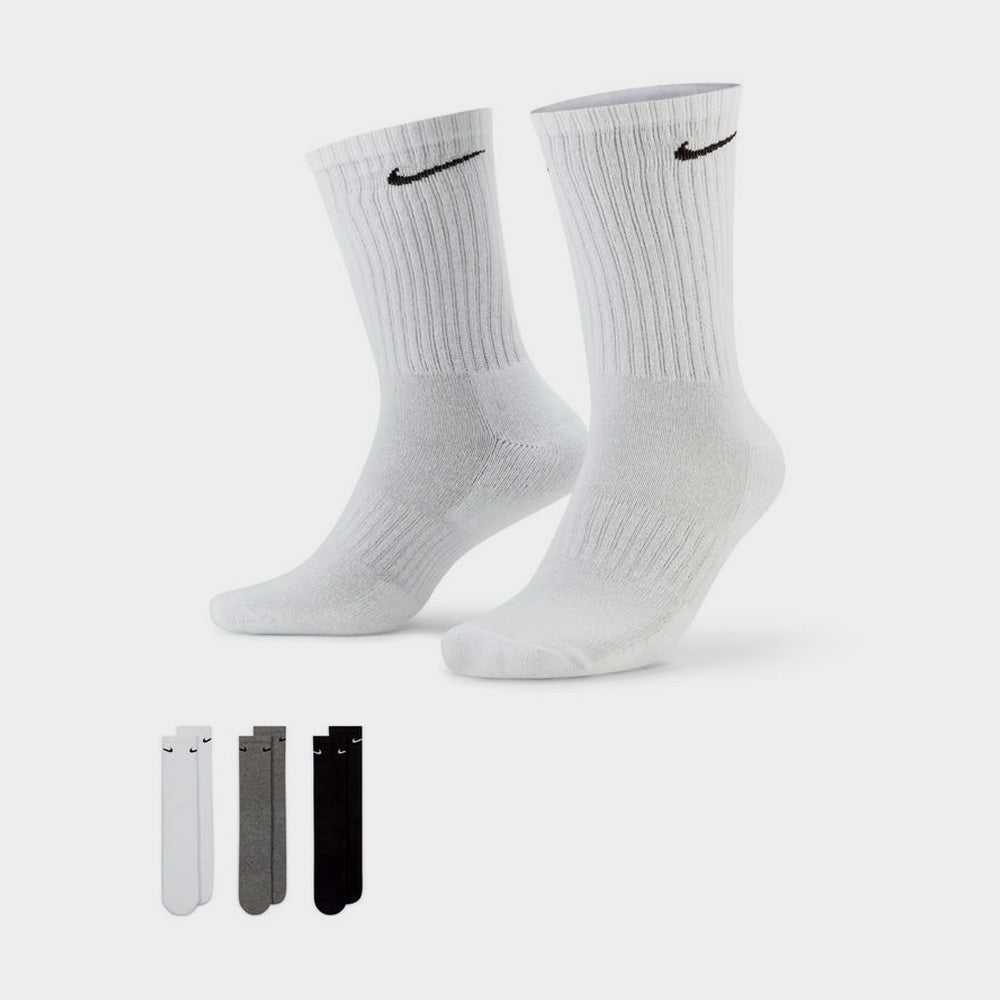 Nike Unisex 3-Pack Everyday Cushioned Training Crew Sock White/Black/Grey _ 183075 _ Multi