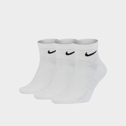 Nike Unisex 3-Pack Ankle Everyday Cushioned Socks White/Black _ 183566 _ White
