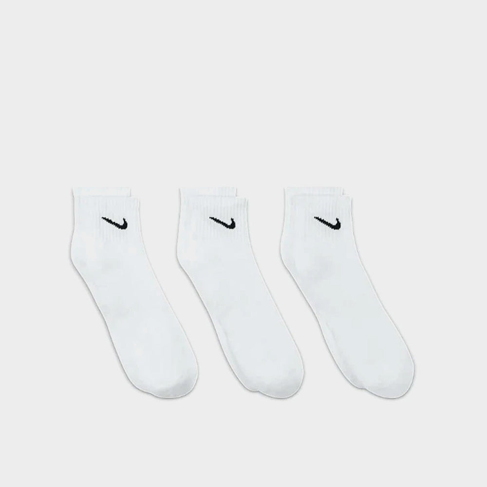 Nike Unisex 3-Pack Ankle Everyday Cushioned Socks White/Black _ 183566 _ White