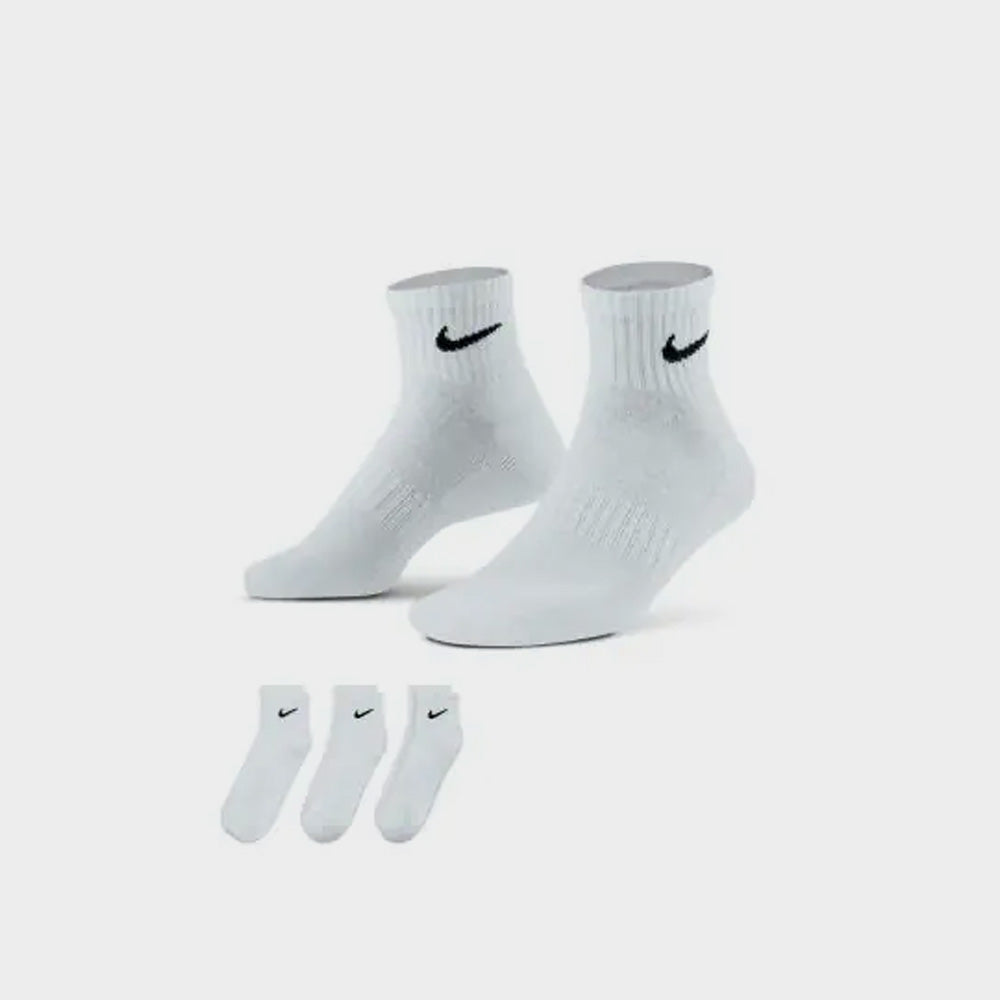 Nike Unisex 3-Pack Ankle Everyday Cushioned Socks White/Black _ 183566 _ White