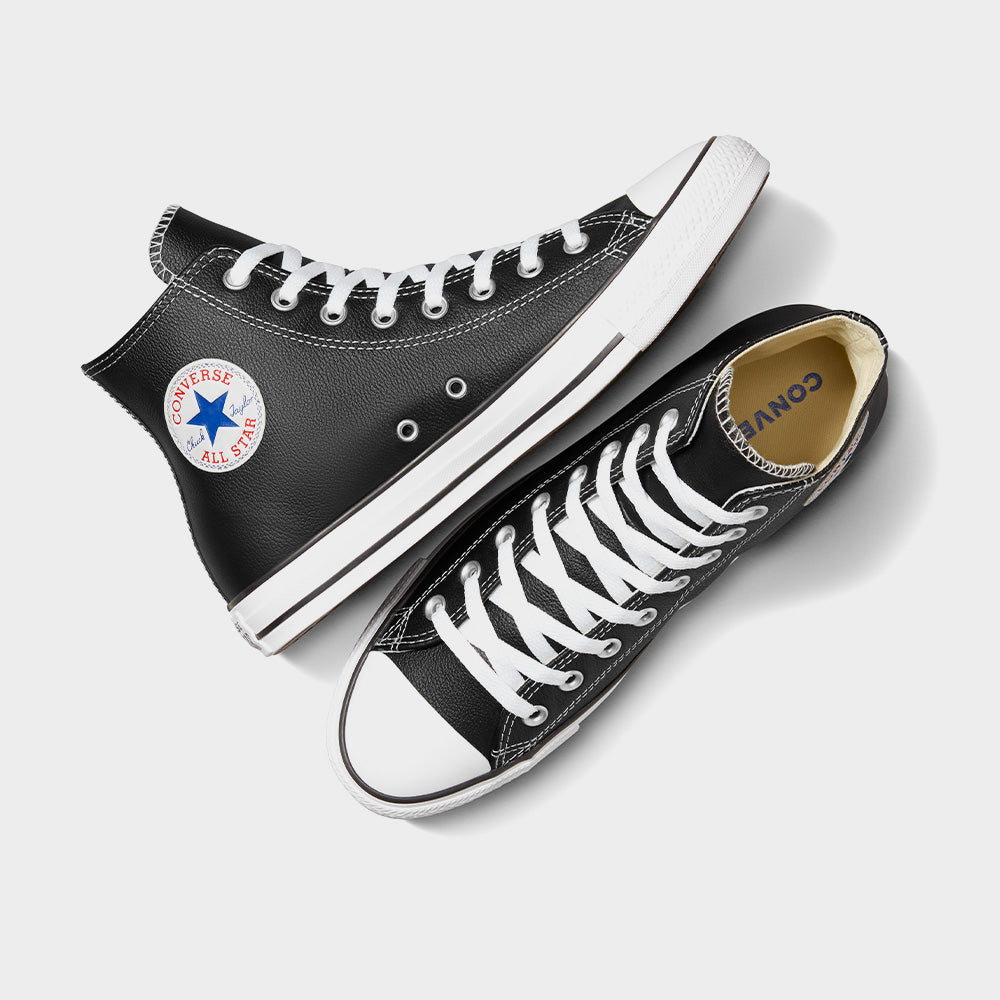 black and white leather converse high tops