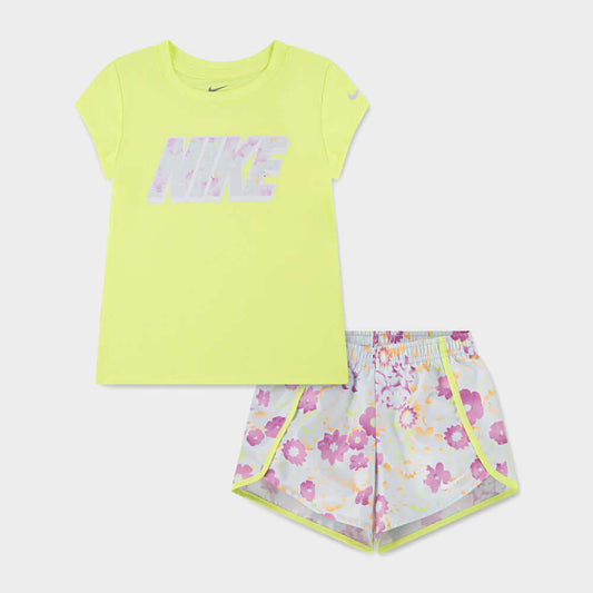 NIKE GIRLS Flow Ral All Over Print Sprinter Set YELLOW