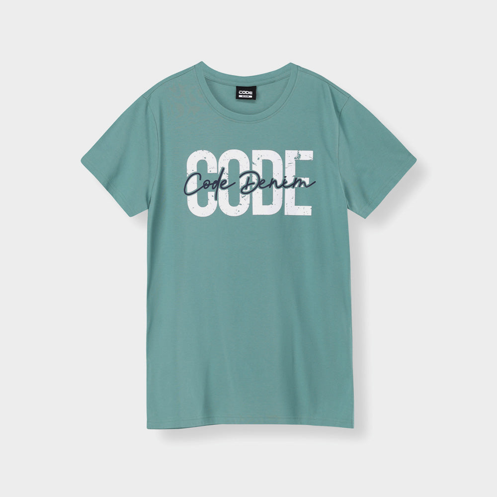 Code Mens Distressed Script Graphic Tee Green