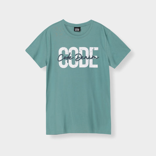 Code Mens Distressed Script Graphic Tee Green