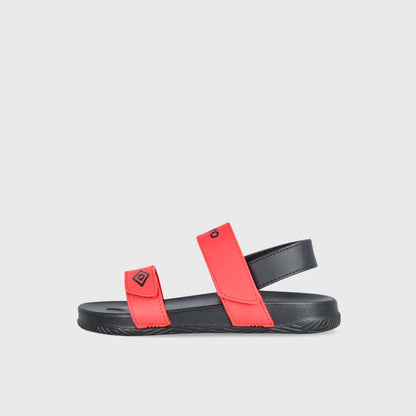 Umbro Kids Embossed Strap Sandals in red with adjustable straps for comfort and support.