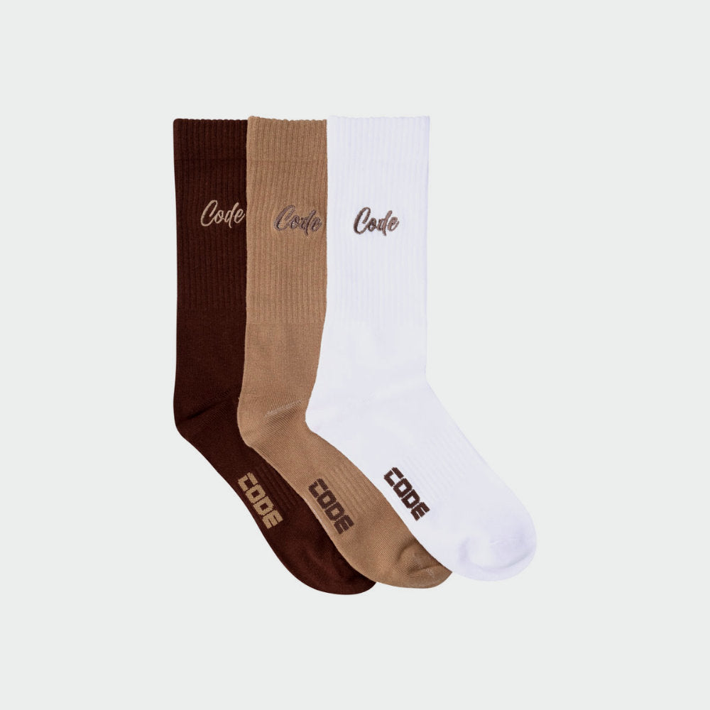 Code Unisex 3 Pack Socks With Embroidery Brown