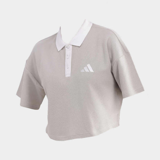 Adidas Womens Crop Polo Tee Beige