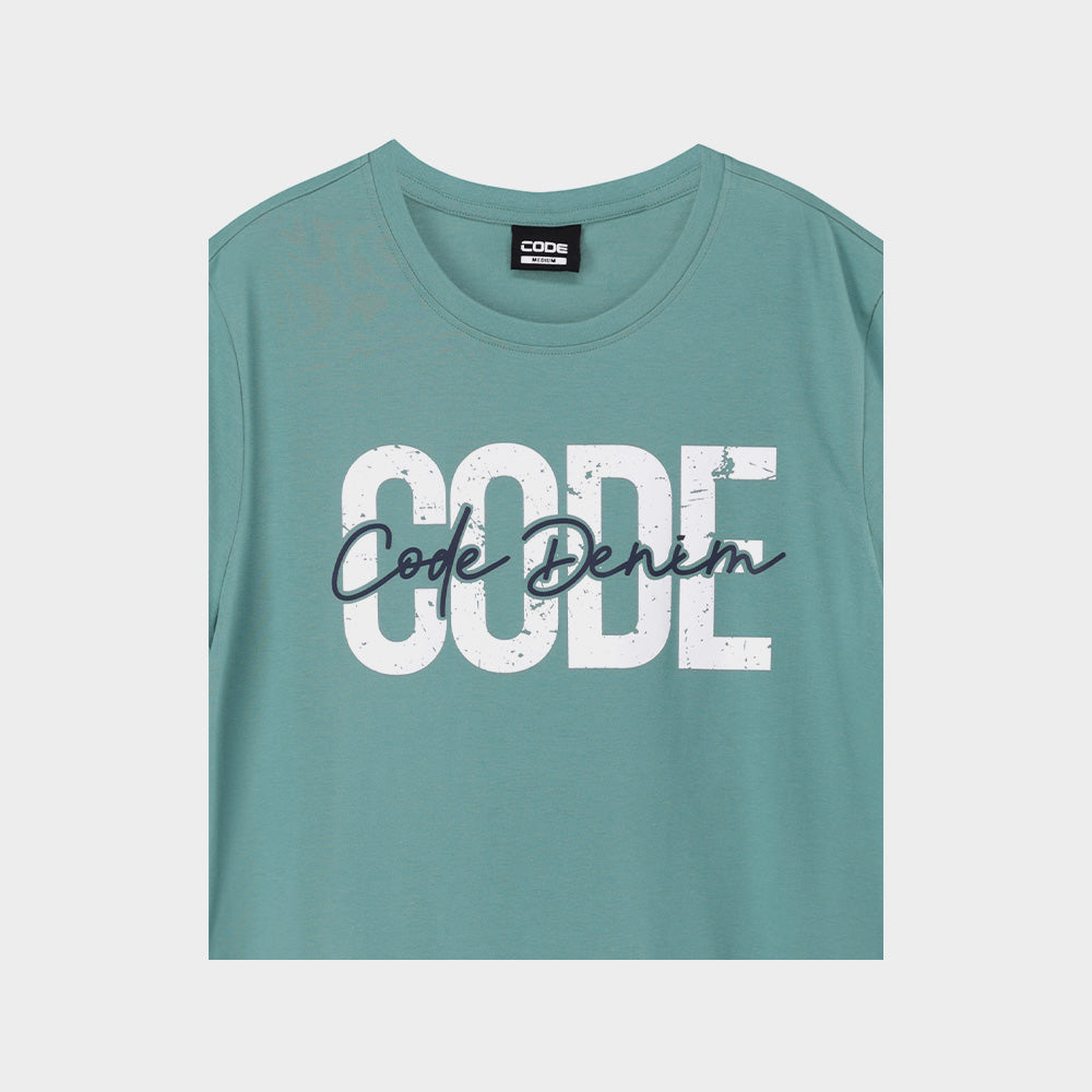 Code Mens Distressed Script Graphic Tee Green