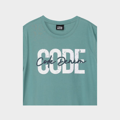 Code Mens Distressed Script Graphic Tee Green