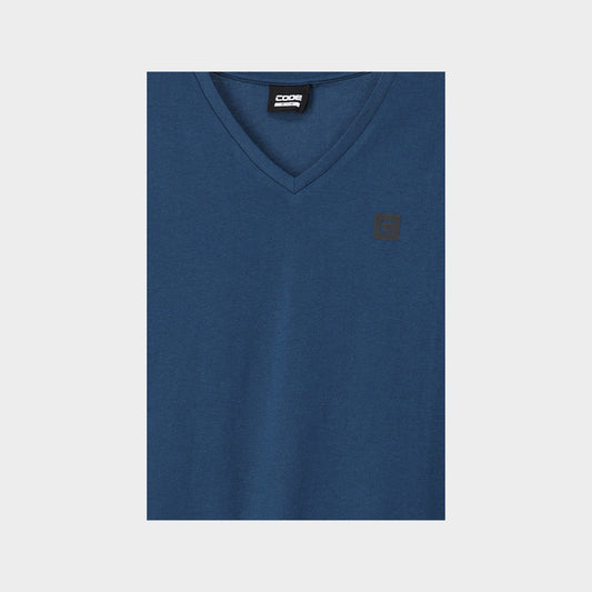 Code Mens Rib V Neck Tee Blue