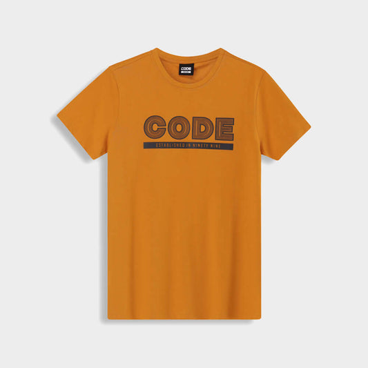 Code Mens Curved Stripe HD Graphic Tee Yellow