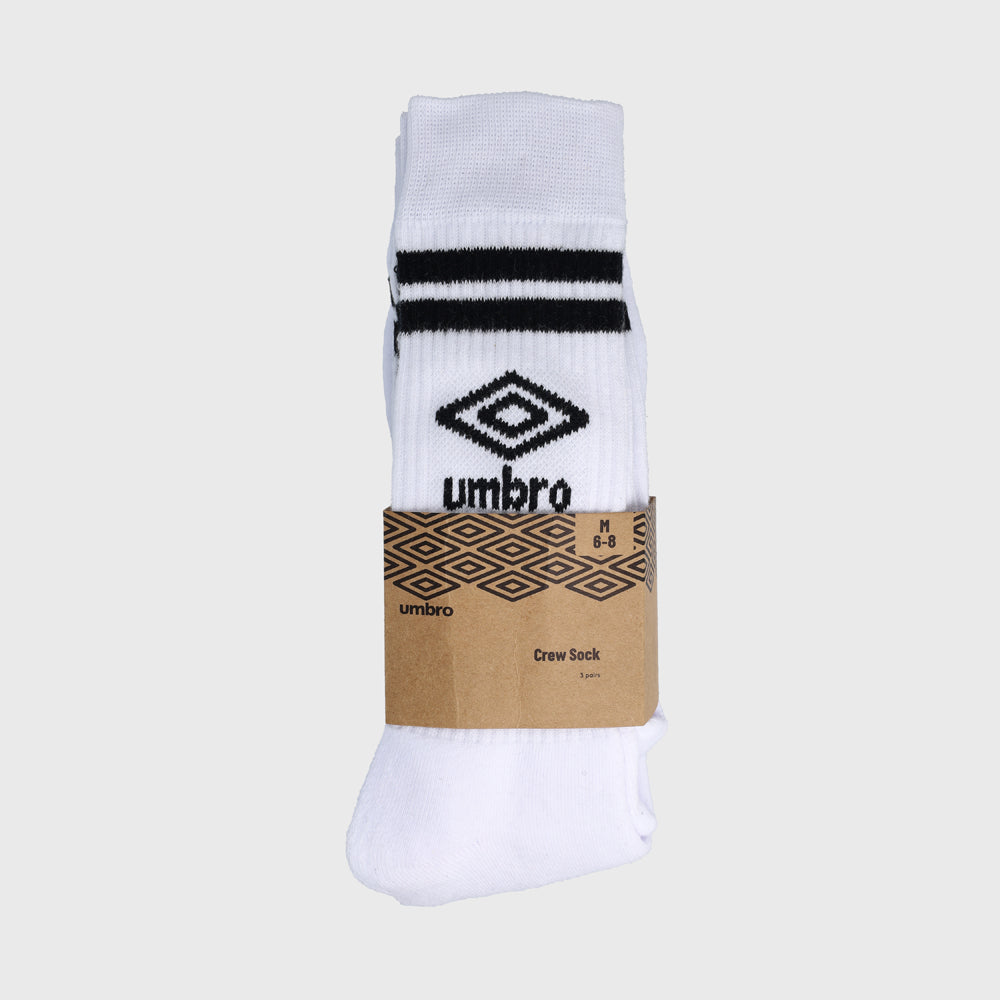 Umbro Unisex 3 Pack Stripe Crew Socks White