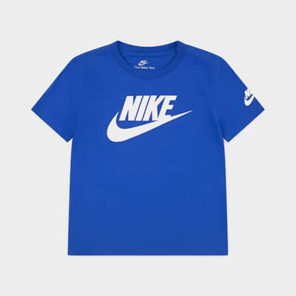 Nike Kids Furtura Evergreen Tee Blue in bright blue with white logo print front and sleeve.