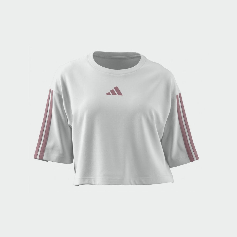 Adidas Womens 3 Stripe Boxy Tee White