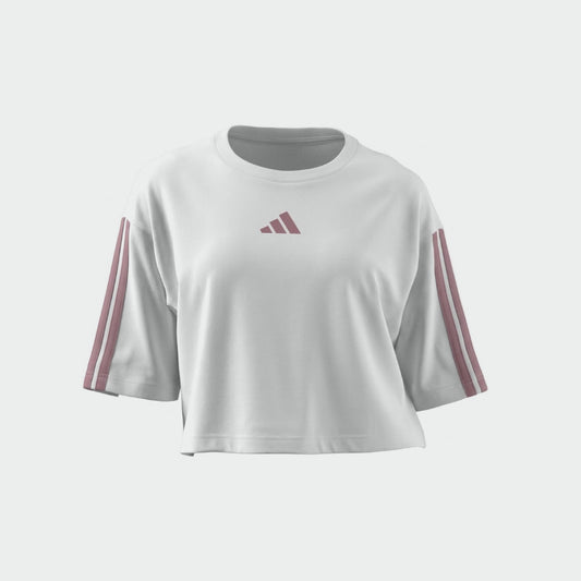Adidas Womens 3 Stripe Boxy Tee White