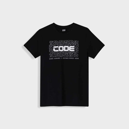 Code Mens Outline Background Graphic Tee Black
