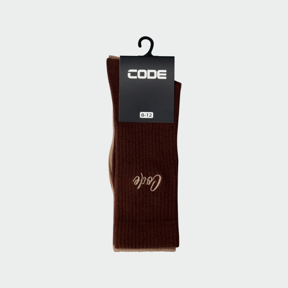 Code Unisex 3 Pack Socks With Embroidery Brown
