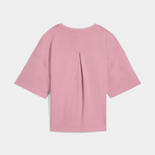 Puma Womens Her Oversized Tee Pink back view showcasing relaxed fit and elegant design.