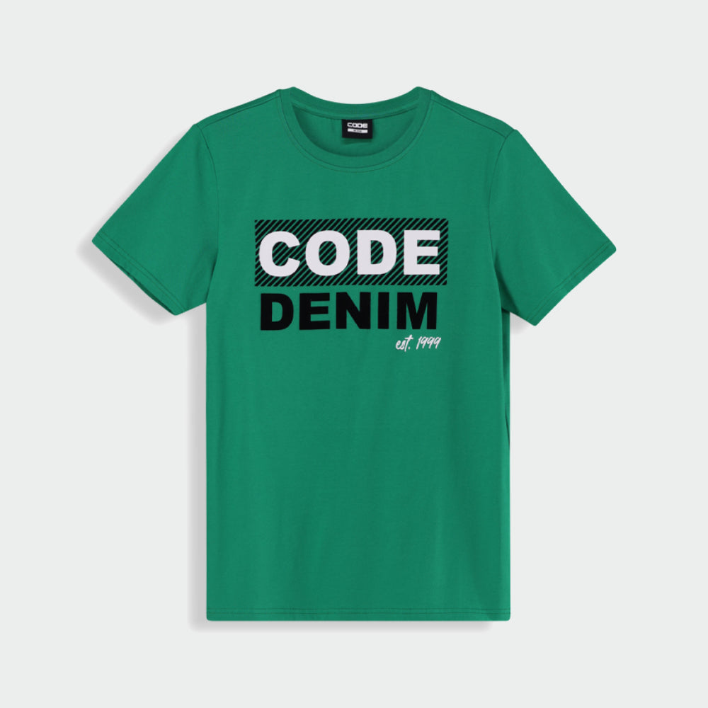 Code Mens Stripe Flock Graphic Tee Green