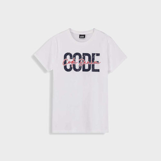 Code Mens Distressed Script Graphic Tee White