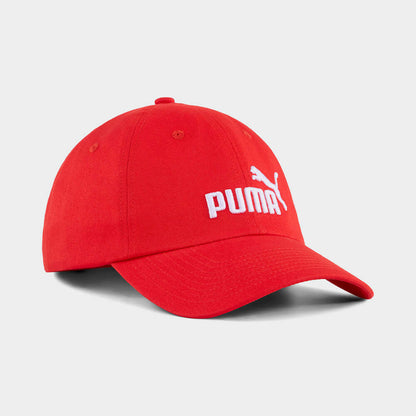 Puma Unisex Essential Logo Baseball Cap Red featuring embroidered PUMA logo and pre-curved visor.
