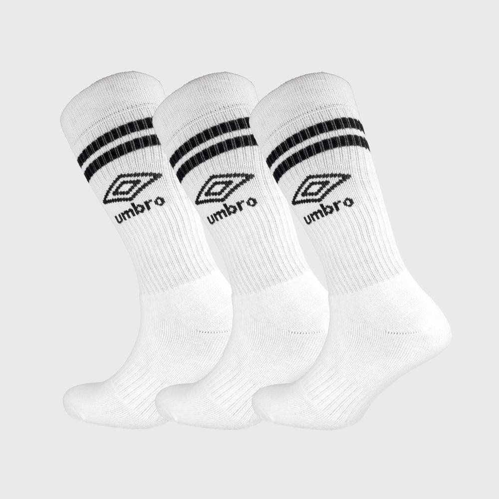 Umbro Unisex 3 Pack Stripe Crew Socks White