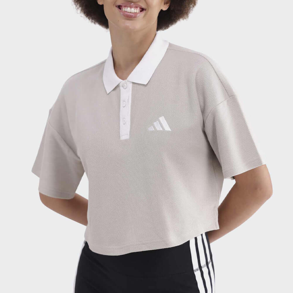 Adidas Womens Crop Polo Tee Beige