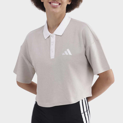 Adidas Womens Crop Polo Tee Beige