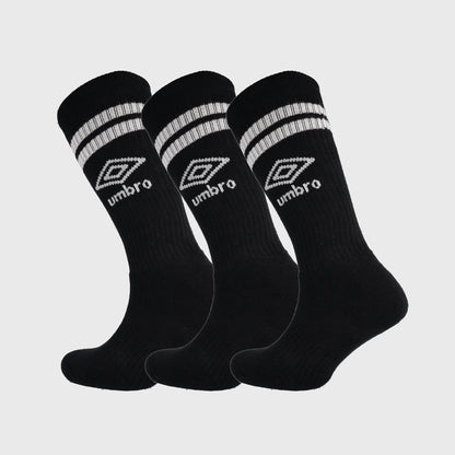 Umbro 3 Pack Stripe Crew Socks Black