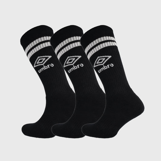 UMBRO 3 Pack Stripe Crew Socks BLACK