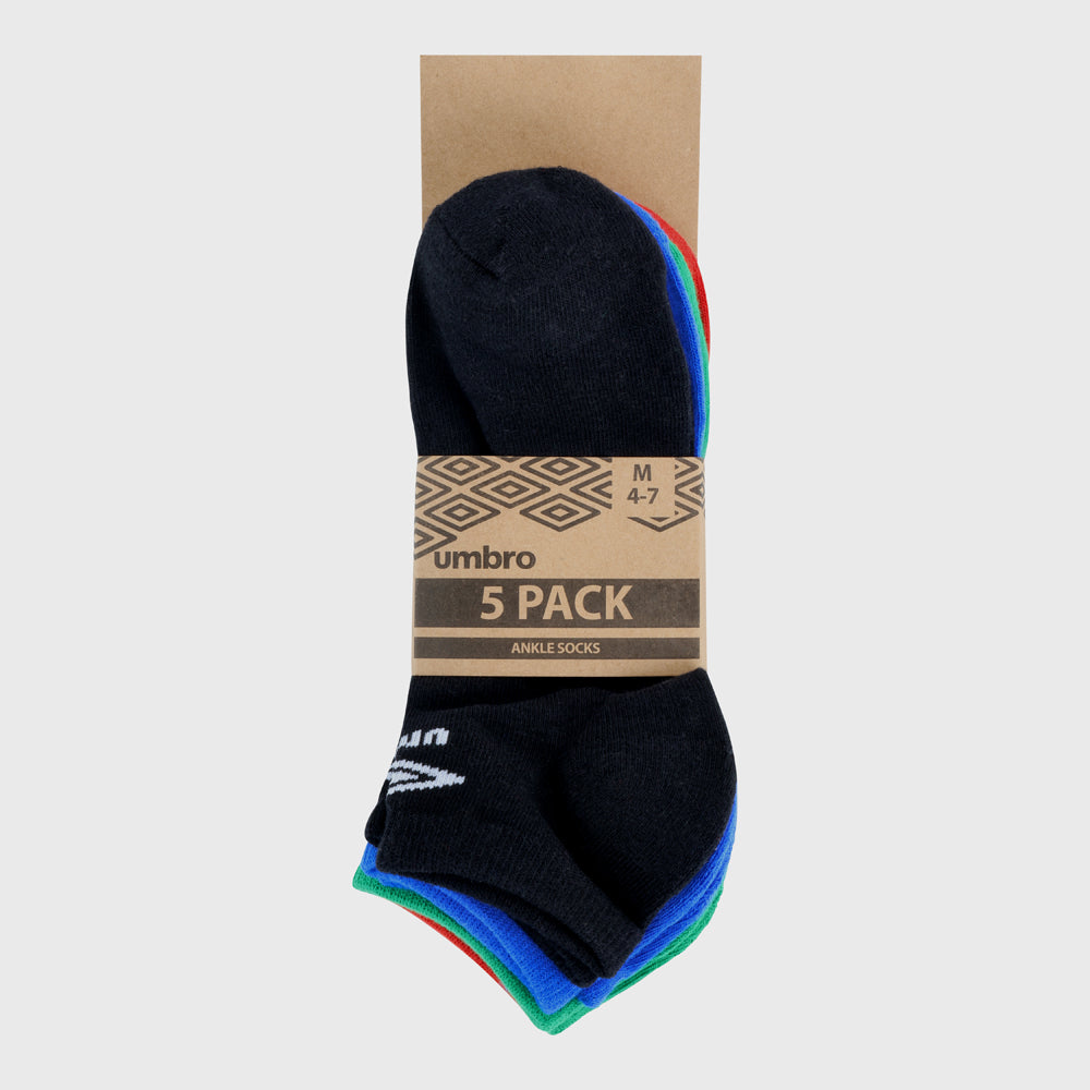 Umbro UNISEX 5 Pack Fashion Hidden Socks Multi