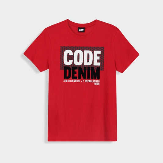 Code MENS Flock HoneyComb Block Graphic Tee Red