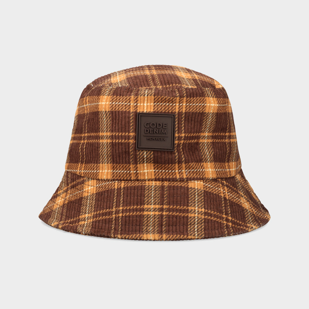 Code Unisex Check Print Bucket Hat Brown